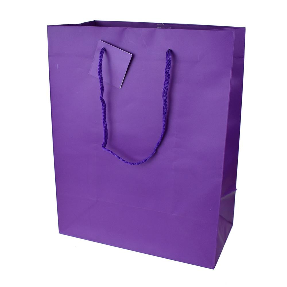 Large Solid Colored Matte Gift Bag with Tag, Purple, 12-1/2-Inch ...
