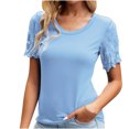 thumbnail image 2 of Wycnly Womens Tops Dressy Casual Beach Going out Fashion Puff Sleeve Slim Fit Lightweight Tunic Shirts Summer Short Sleeve Round Neck Tops Solid Blouse Sky Blue l, 2 of 5