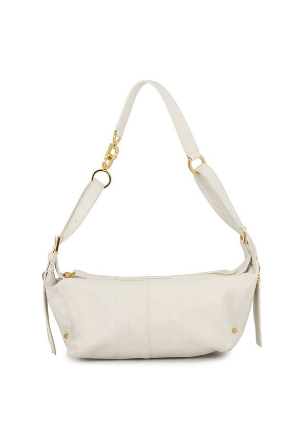 Pre-Owned Christian Dior Shoulder Bag Flat Macro Cannage D-Journey Small White Handbag Women's
