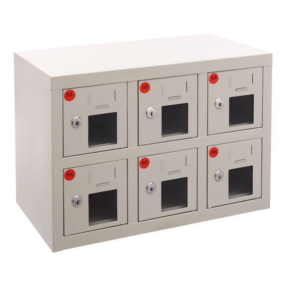 ChicHomey Modern Cellphone Charging Station with 6 Locking Compartments, Acrylic Windows, and Power Sockets for Efficient Storage and Charging