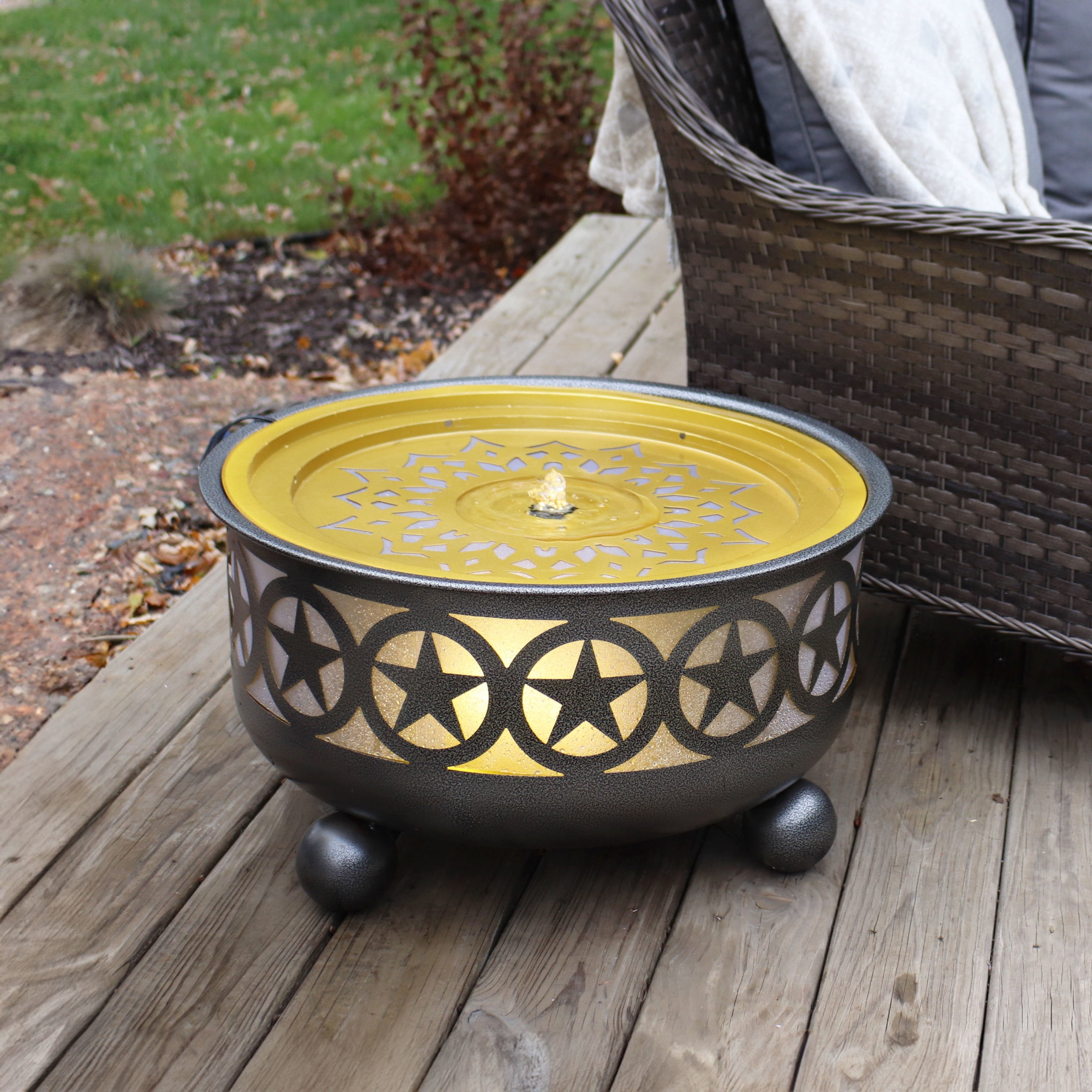 Sunnydaze All Star Bowl Galvanized Iron Outdoor Water Fountain with Light