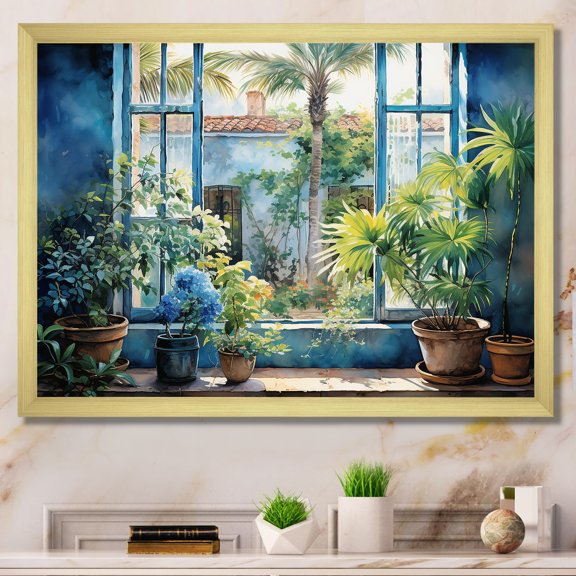 Designart "Blooming Sunset View from Los Angeles Window" Cityscapes Framed Wall Art Decor - Industrial Green Los Angeles Bedroom Framed Canvas Wall Art