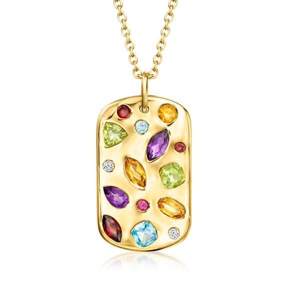 Ross-Simons 2.04 ct. t.w. Scattered Multi-Gemstone Tag Pendant Necklace With Lab-Grown Diamonds in 18kt Gold Over Sterling, Women's, Adult