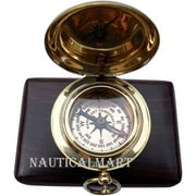 NauticalMart  Handmade Brass Push Open Compass  with Wooden Case, Pocket Compass, Gift Compass