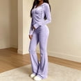 thumbnail image 6 of 2 Piece Women's Velvet Tracksuit Set, Fall Casual Long Sleeve Zip-Up Crop Hoodies & Flared Pants Workout Outfit, S-XXL, 6 of 7