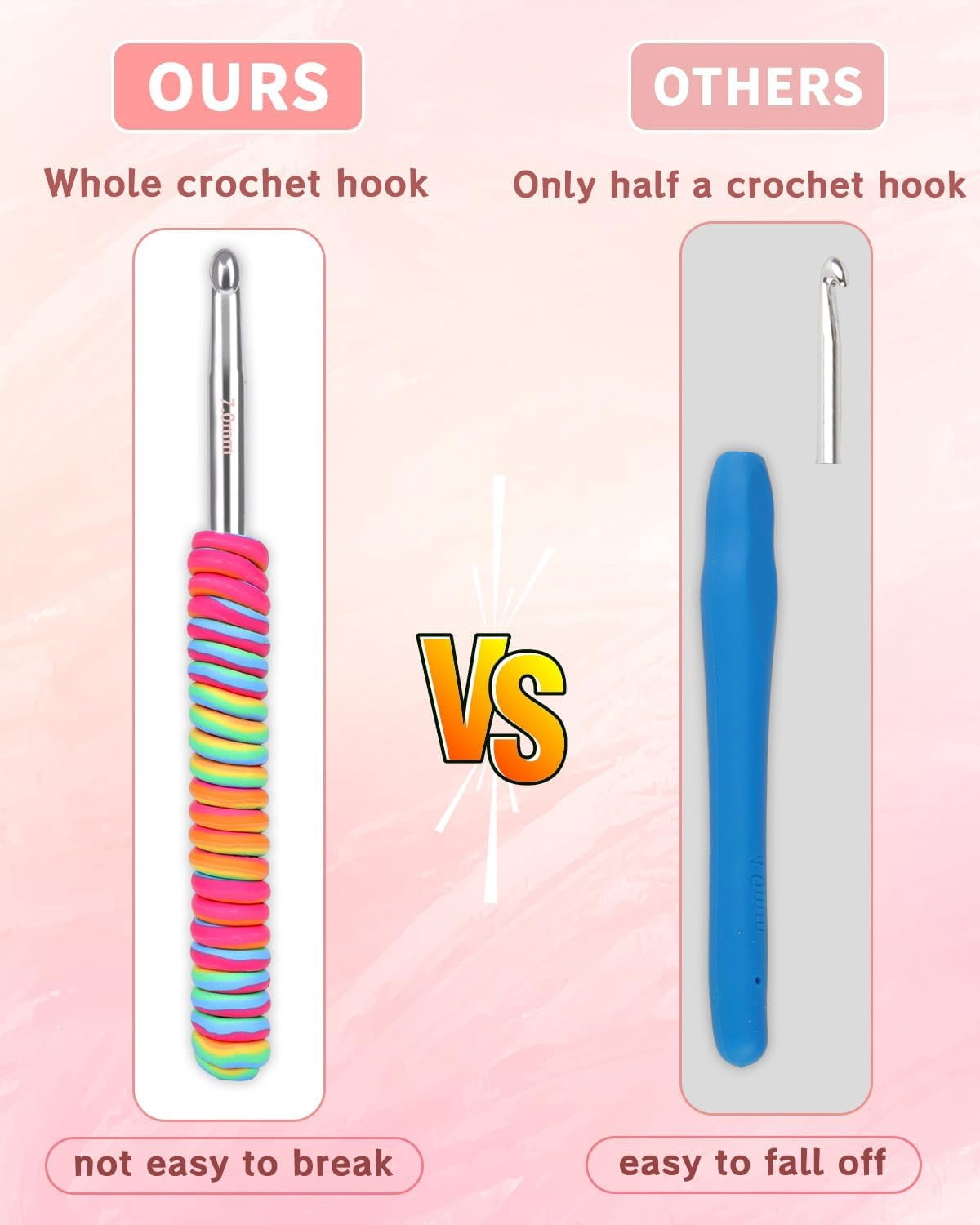 Large Crochet Hooks Set, Rainbow Non-Slip Spiral Grip, K/6.5mm, 7.0mm, L/8.0mm, M/9.0mm, N/10.0mm, Aluminum Crochet Needles for Blankets Scarves Sweaters, Crochet Hook for Beginners & Crafters