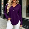 thumbnail image 2 of Lmueinov Plus Size Womens Long Sleeve Shirts V-Neck Solid Button Loose fit Tops Curved Hem Soft Layering Blouses For Women Fall Winter Loungewear, 2 of 5