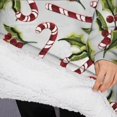 thumbnail image 3 of Oversized Wearable Blanket Hoodie,White Christmas Candy Cane Pattern Sherpa Blanket Hoodie with Super Pockets,Super Warm Fuzzy Pullover for Women & Men, 3 of 6