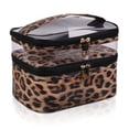 thumbnail image 1 of imerelez Bolsa de cosméticos de doble capa, bolsa de maquillaje, bolsa de maquillaje de viaje, bolsas de maquillaje para mujeres, estuches de cosméticos, portátil, impermeable, plegable (leopardo), 1 of 5