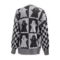 thumbnail image 3 of Generic&nbsp;Halloween Checkered Sweater,2024 Halloween Ghost Checkered Sweater,Oversized Crew Neck Knit Sweater, 3 of 4