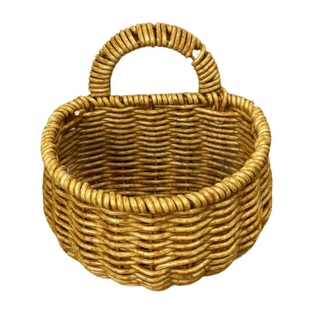 IMITACIÓN Cesta de almacenamiento de ratán Organización de canasta de colgantes Contenedor de almacenamiento de cesta de estilo vintage para cocina en S