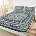 thumbnail image 4 of jejeloiu Moody Vintage Floral Queen Sheets For Men Women,Boho Print Queen Sheet Sets,Teal White,4 Pieces,1 Flat Sheet, 1 Fitted Sheet and 2 Pillowcases, 4 of 6