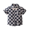 thumbnail image 4 of Hotiary Toddler Kid Boys Outfits Summmer Plaid Print Turn-Down Collar Short Sleeve Button Down Shirt with Bow + Elastic Shorts with Pockets 2 Piece Sets for 2 Years-7 Years, 4 of 8