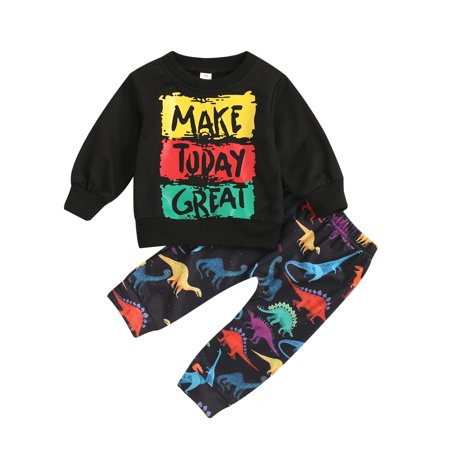 

Autumn And Winter Baby Boys Make Today Great Letter Printing Long Sleeve Top Trousers Set