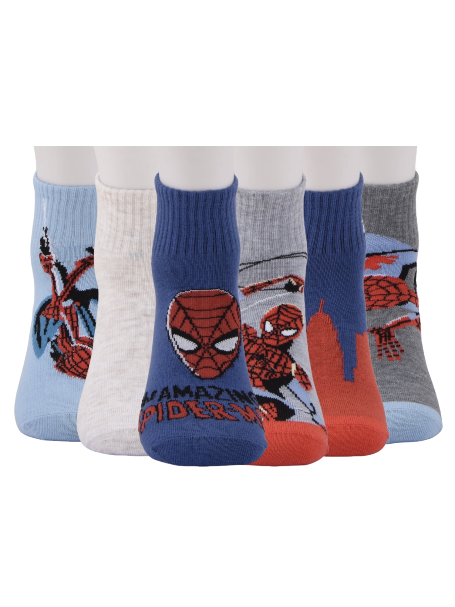 Spiderman Ankle Socks, 6-Pack, Boys Sizes M Boys