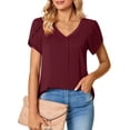 thumbnail image 1 of Camiseta de manga corta con escote en V y pétalos de verano, camiseta informal holgada con cuello en V para mujer, camiseta con mangas de pétalos y cuello en V multifuncional, 1 of 5