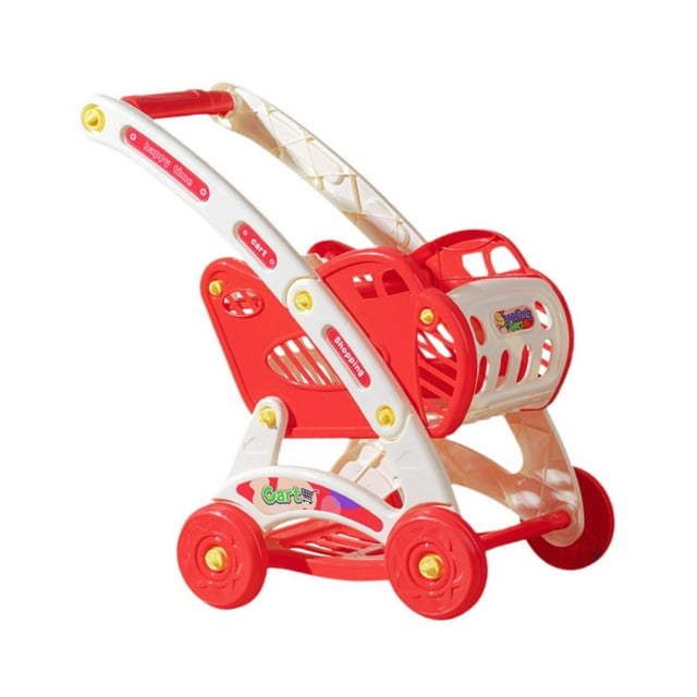 Carrito de compras para niños carro de toy de compras de compras de lujo altura ajustable accesorios de cocina realistas rol de rol para niños niñas rojo