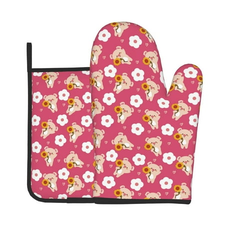 

Tebeau Piggy Sunflower Print Oven Mitts and Pan Racks 2-Piece Set Kitchen Oven Mitts and Pan Racks Heat Resistant 500 °F for Baking and Cooking