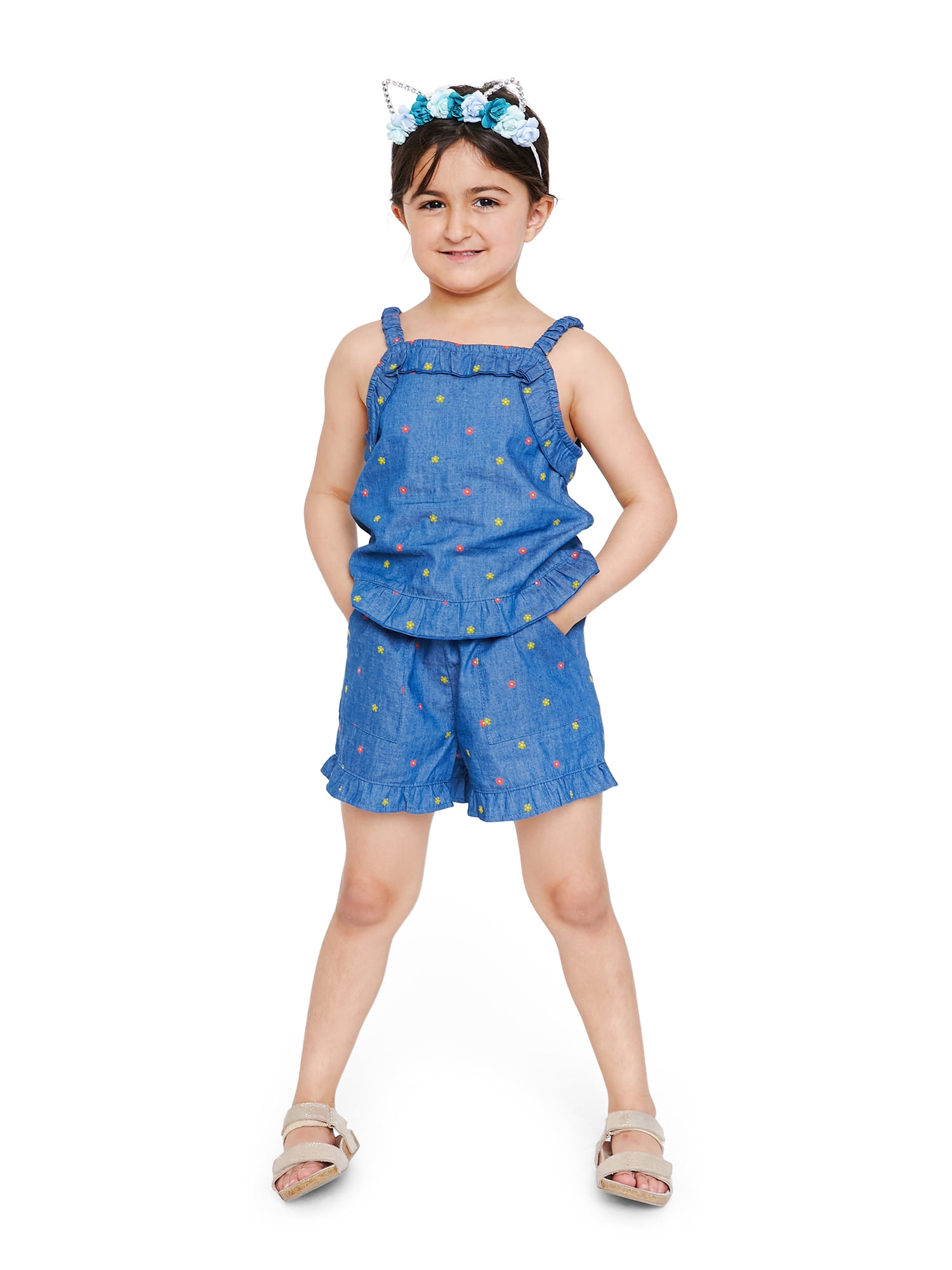 Wonder Nation Baby and Toddler Girl Tank and Shorts Outfit Set, 2-Piece, Sizes 12 Months-5T
