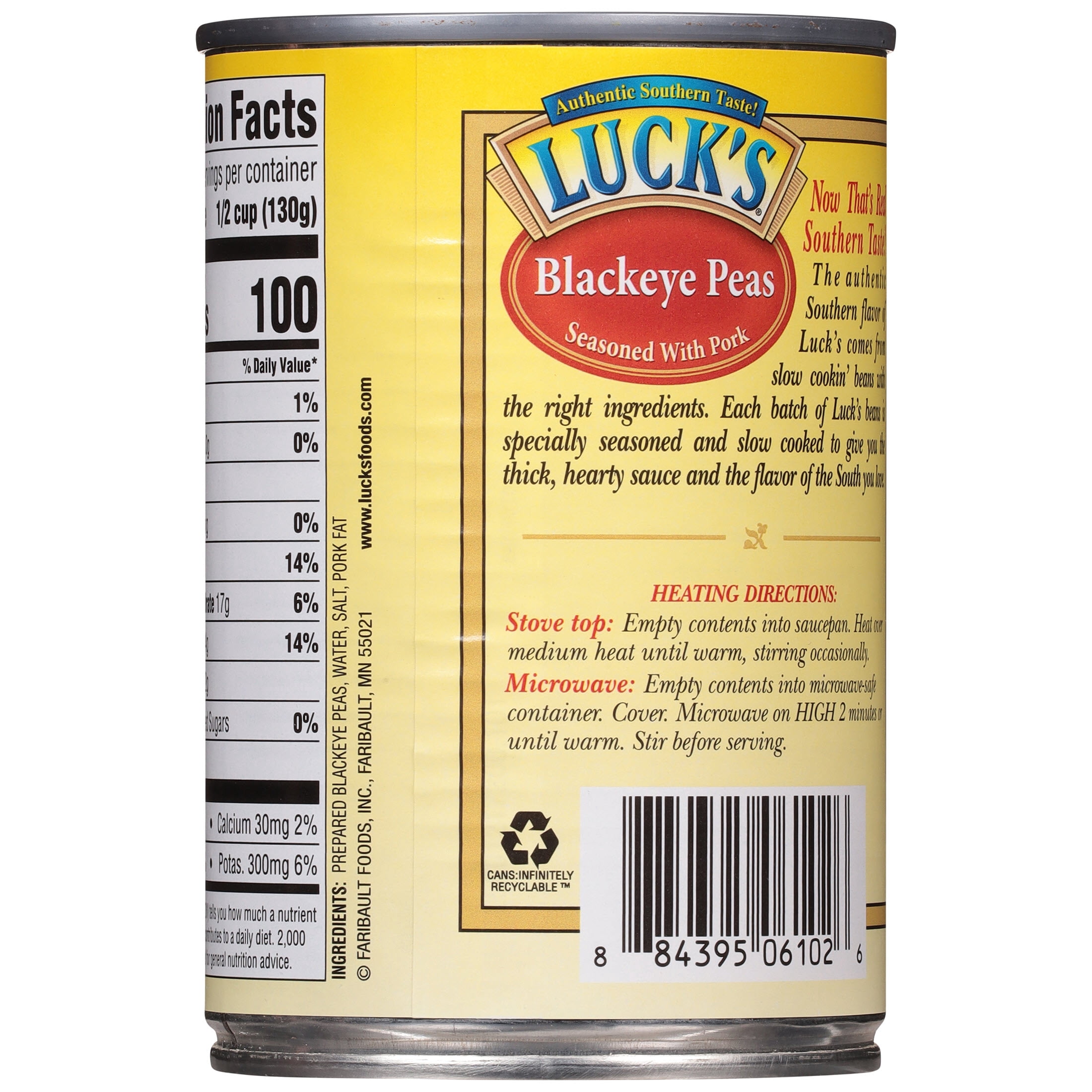 (8 pack) Luck's Blackeye Peas, Seasoned with Pork, 15oz Can