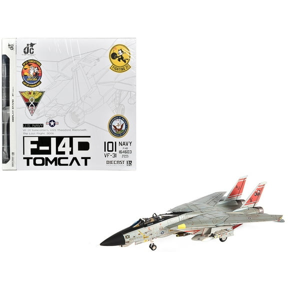 Grumman F-14D Tomcat Fighter Aircraft "USS Theodore Roosevelt, The Last Flight" (2006) US Navy 1/72 Diecast Model by JC Wings