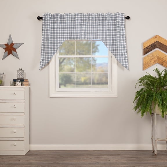 VHC Brands Sawyer Mill Plaid Cotton Farmhouse Kitchen Curtains Rod Pocket Hanging Loops Swag Pair, Blue
