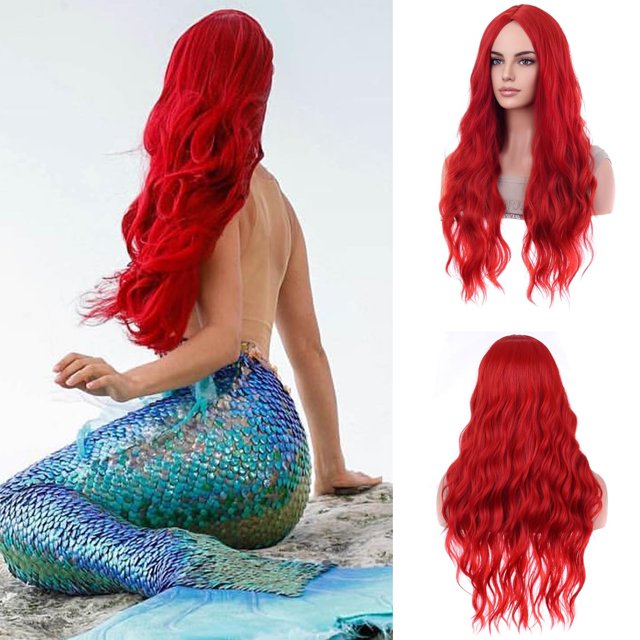 Pelucas rojas peluca larga ondulada para mujeres pelucas de pelo sintético rizadas resistentes al calor para fiesta de cosplay diaria o usada