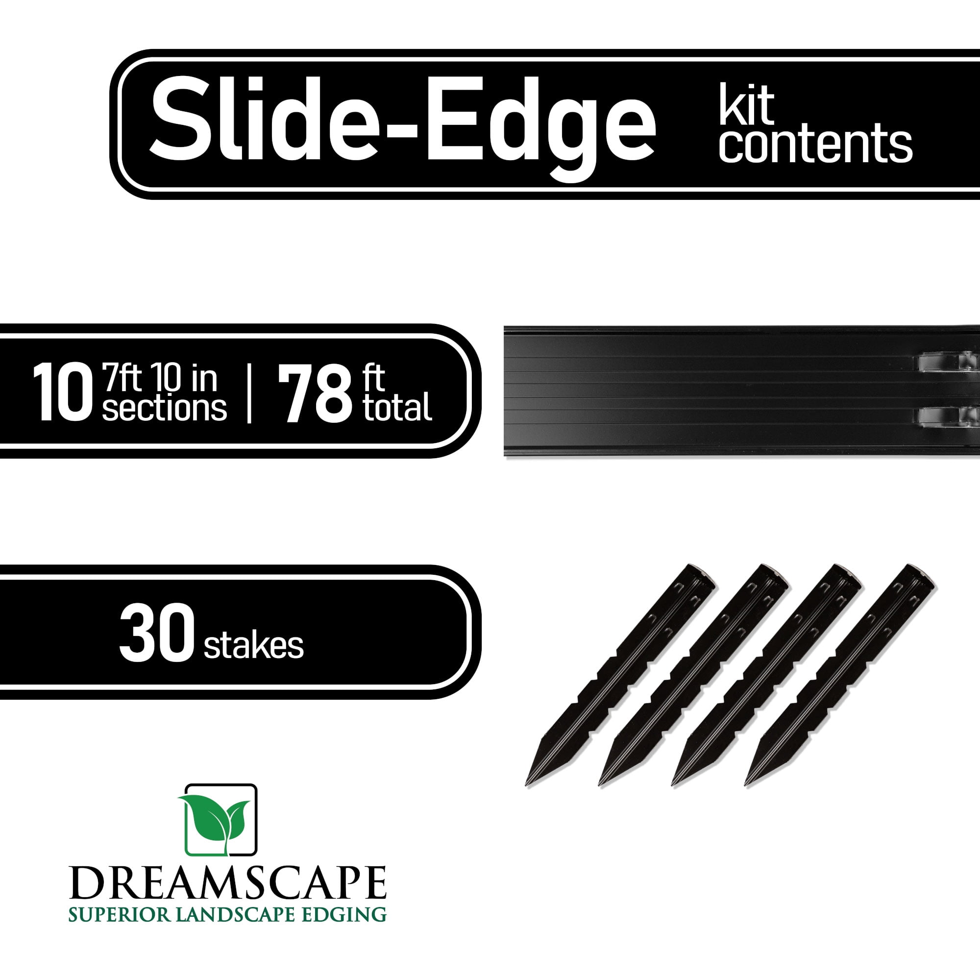 Dreamscape SlideEdge Aluminum Landscape Edging Kit, Black, 10 Pack 7.8ft Metal Lawn and Garden Border