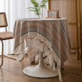 thumbnail image 3 of Nappe à Rayures Boho avec Pompons Faits à la Main Lavable Anti-Poussière pour Tables Rondes (Rayures, 51"x71 Pouces), 3 of 5