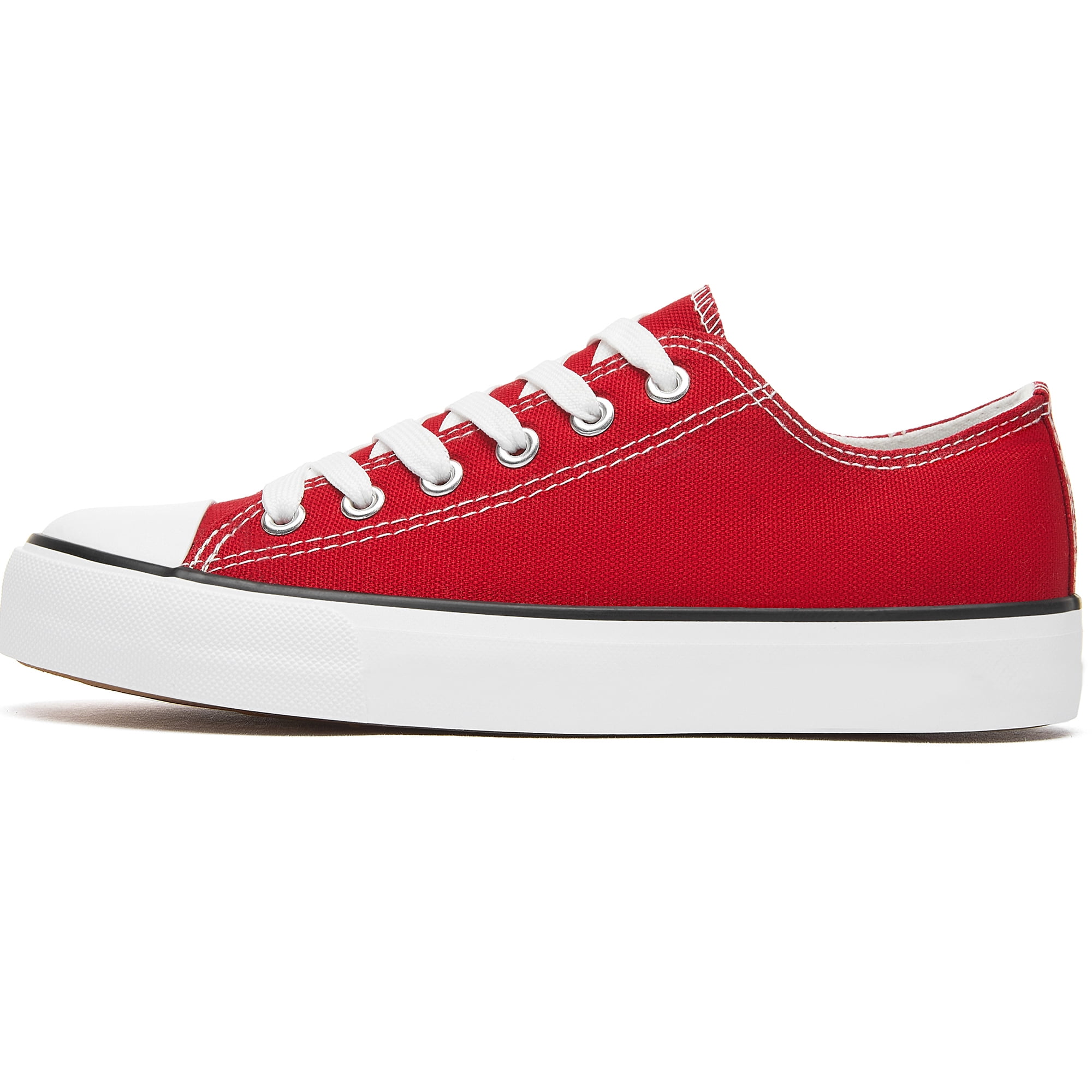 Womens Canvas Fashion Sneakers Classic Low Top Fabric Shoes Casual Walking Canvas Flats Cute Lace Up Tennis Shoes for Lady(Red US8)