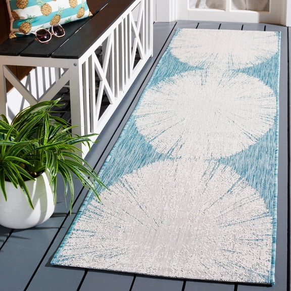 SAFAVIEH Courtyard Jaymz Radiant Indoor/Outdoor Runner Rug, Beige/Aqua, 2'3" x 8'