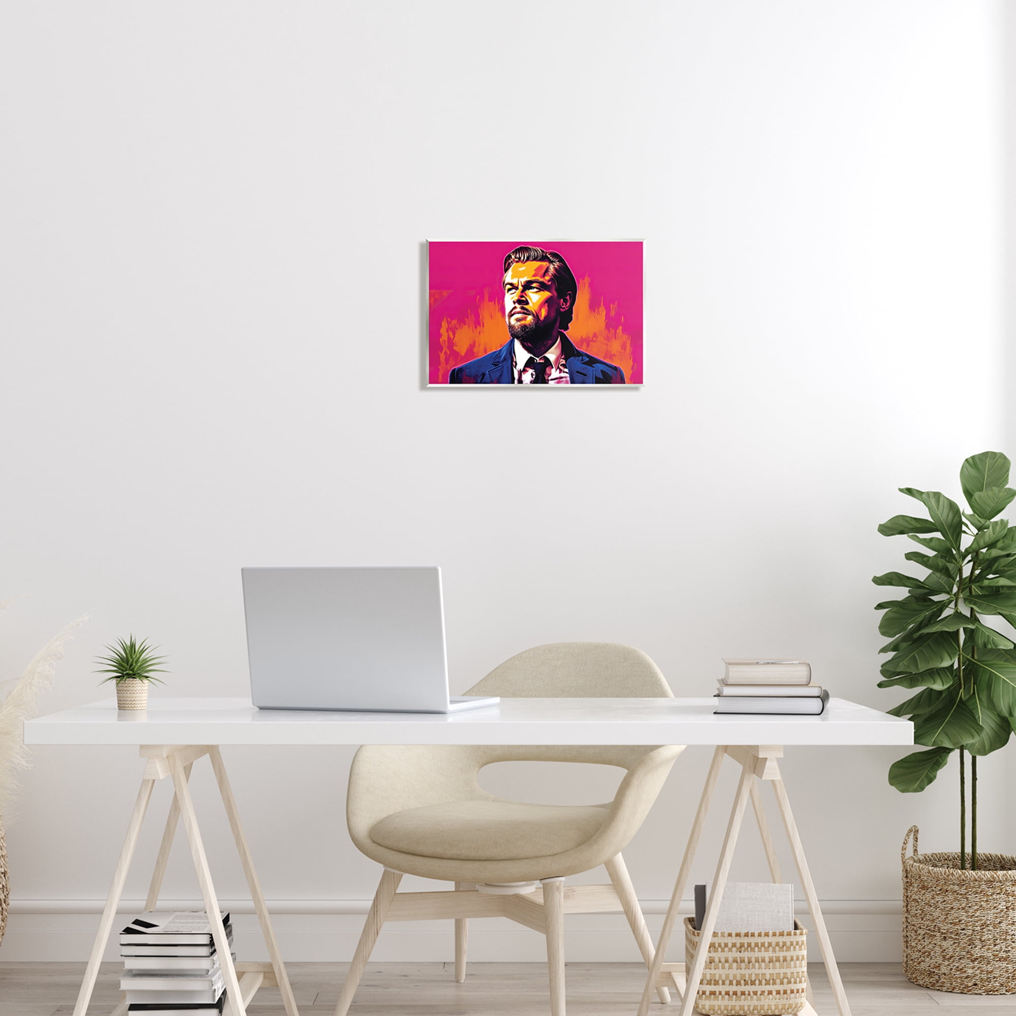 Stupell Industries Leonardo DiCaprio on Pink Abstract Painting Unframed Art Print Wall Art, 15 x 10
