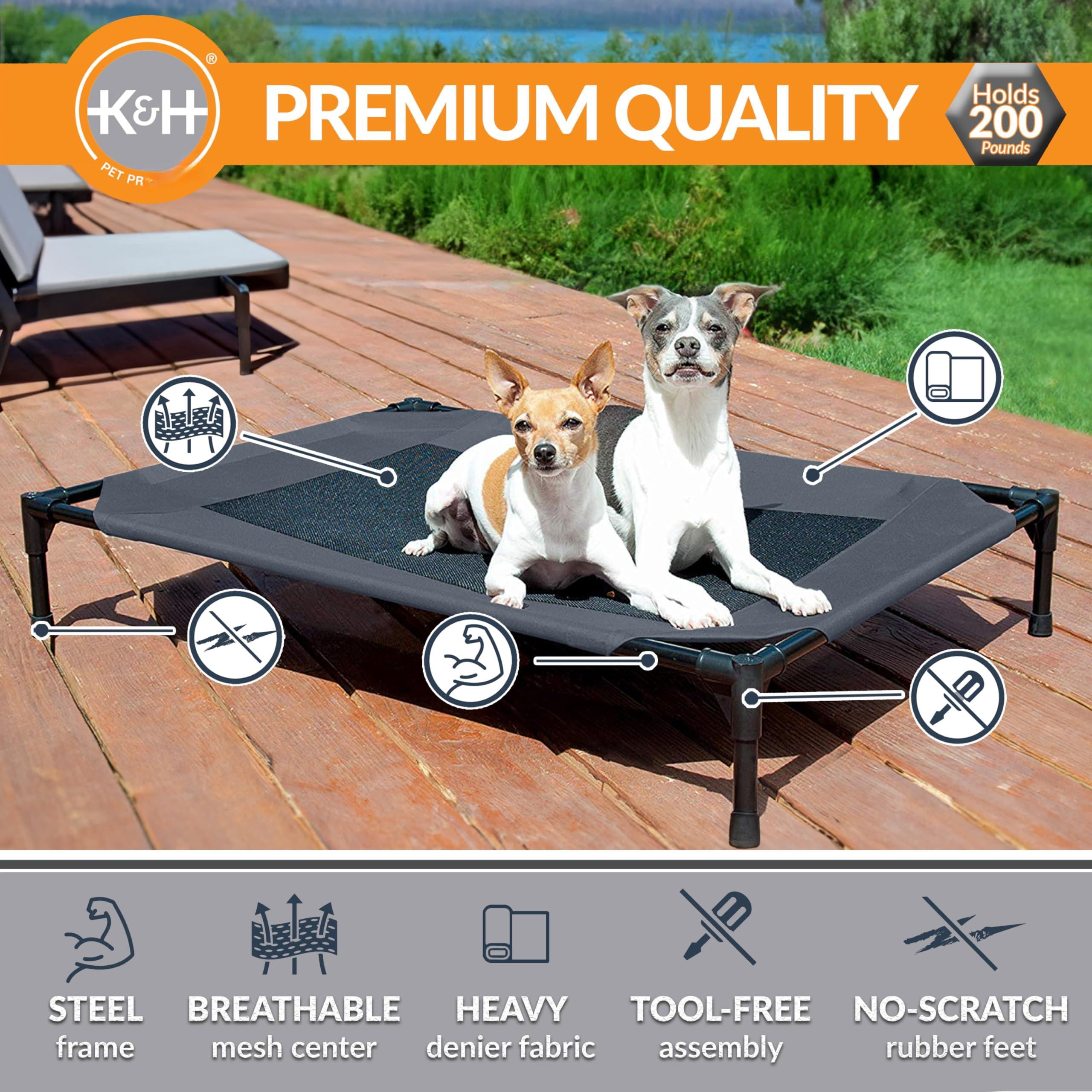 Outdoor Elevated Dog  Breathable Hammock Bed For Medium Dogs Washable Mesh Cover Raised Metal Frame Collapsible Portable - 32 X 25in Charcoal