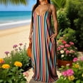 thumbnail image 5 of QUNYINEY Sleeveless Womens Sun Dresses Casual Flowy Long Striped Slip Dress Vacation V Neck Loose Fit Casual with Pockets Dresses, 5 of 5