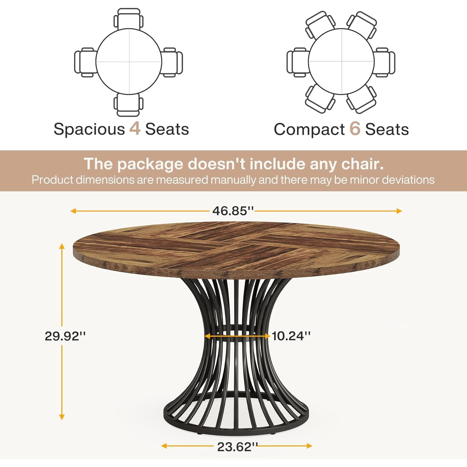 Dining Table, Round Conference Table for 4-6 People, Industrial Style with Metal Base, 46.85 in L x 46.85 in W x 29.92 in H