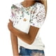 thumbnail image 2 of Fiudx Ofertas Flash Del Día Solo En Línea Mujer Estampado Cuello Redondo Encaje Ahuecado Manga Corta Pulóver Blusa Camiseta Tops, 2 of 5