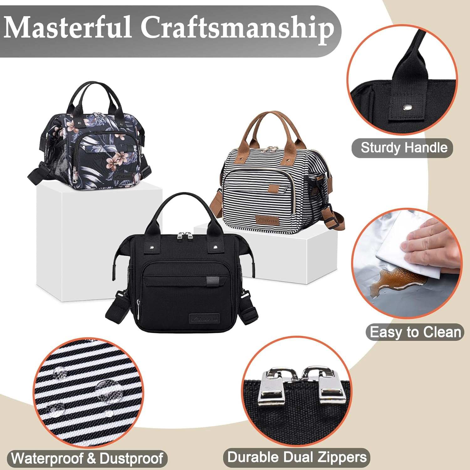 Lunch Bags for Women Men, Insulated Lunch Box for Adult for Picnic Travel, Female Teacher Nurse Mom, Fashion Ladies Lunch Tote Bag for Work, Black