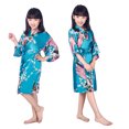 thumbnail image 4 of KYAIGUO Kids Girls Silk Satin Robes Teen Girls Bathrobe Cardigan long Pajamas Baby Sleepwear Little Big Girls Floral Comfort Toddler Satin Silk Nightwear Pajama Bathrobe for 2-14T, 4 of 7