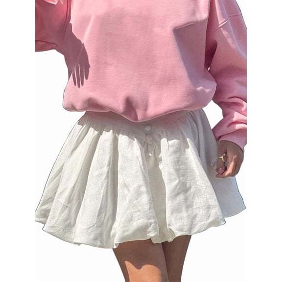 Jaimenalin Women'S Y2k Bubble Skirts Pleated High Waist Puffy A Line Flared Mini Skirt White S