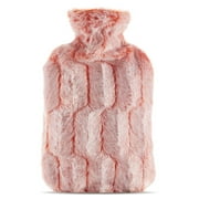 samply Hot Water Bottle with Furry Cover, 2L Hot Water Bag, Pink