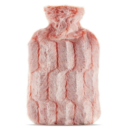 samply Hot Water Bottle with Furry Cover, 2L Hot Water Bag, Pink