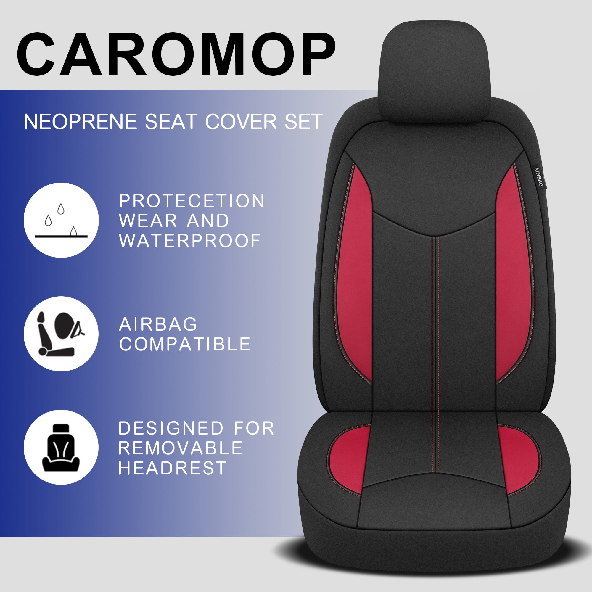 CAROMOP Neoprene Car Seat Cover 2 Front Seats, Waterproof Seat Covers for Cars, Universal Fit for Most Car Interior Covers-Sedan Truck SUV(Black/Red)