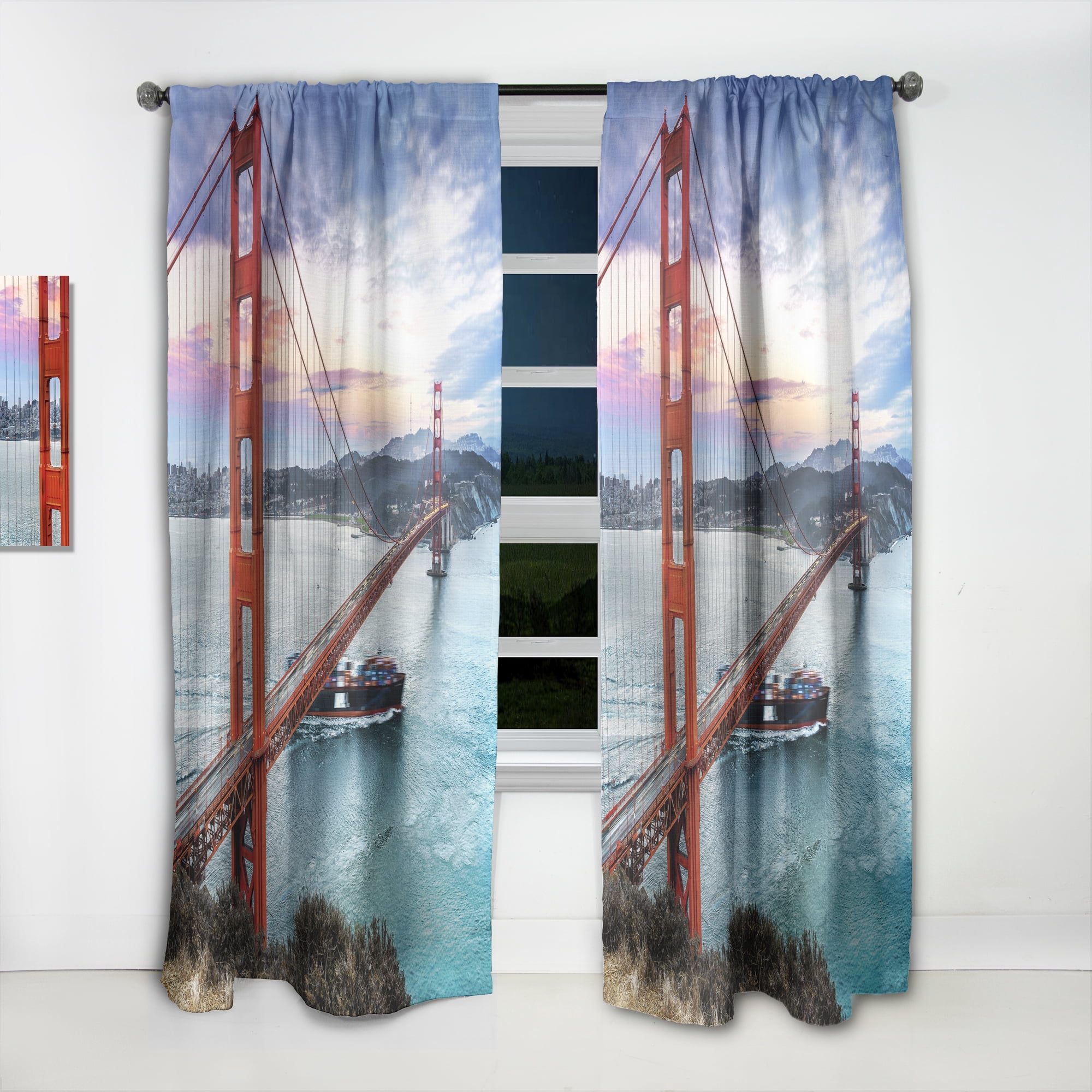 Designart 'Golden Gate in San Francisco' Sea Bridge Curtain Panel
