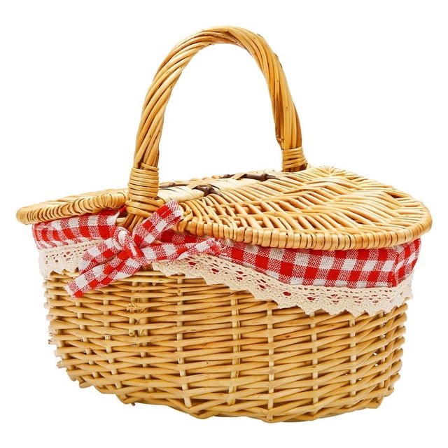 Cesta de picnic de mimbre estilo campestre con tapa, asa y forros para picnics, fiestas, bodas y barbacoas