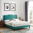 thumbnail image 2 of Platform Bed Frame, Tufted, Rivet Nailhead, King Size, Teal Blue, Velvet, Bedroom, Modern Contemporary Boutique HB35345, 2 of 15