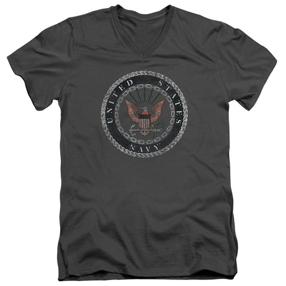 Navy Rough Emblem Adult V-Neck T-Shirt 30/1 T-Shirt Charcoal
