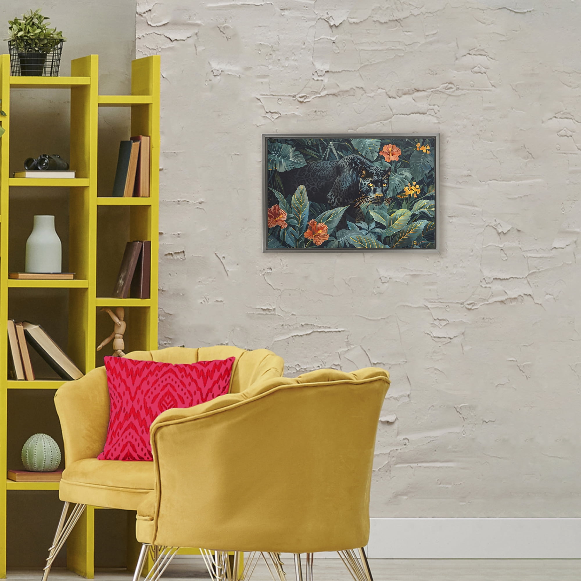 Stupell Industries Panther's Exotic Paradise Gray Framed Floater Canvas Wall Art, design by Ray Powers