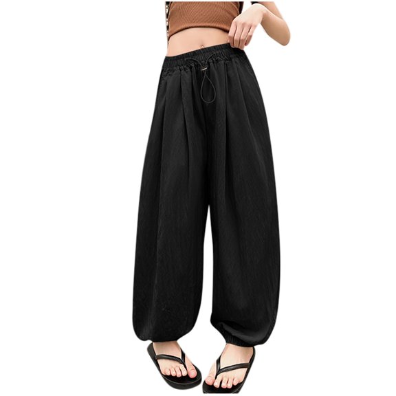 Kids Girl Boy Track Athletic Lounge Running Pants for Kid Faux Silk Loose Fit Thin Paperbag Straight Leg Basic Long Cuff Leg Fall Summer 2026 Clothing Fashion