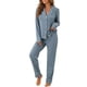 thumbnail image 2 of Conjunto de pijama de dos piezas para mujer INSPIRE CHIC, con blusa de manga larga y pantalones, a juego para Navidad, color azul., 2 of 5