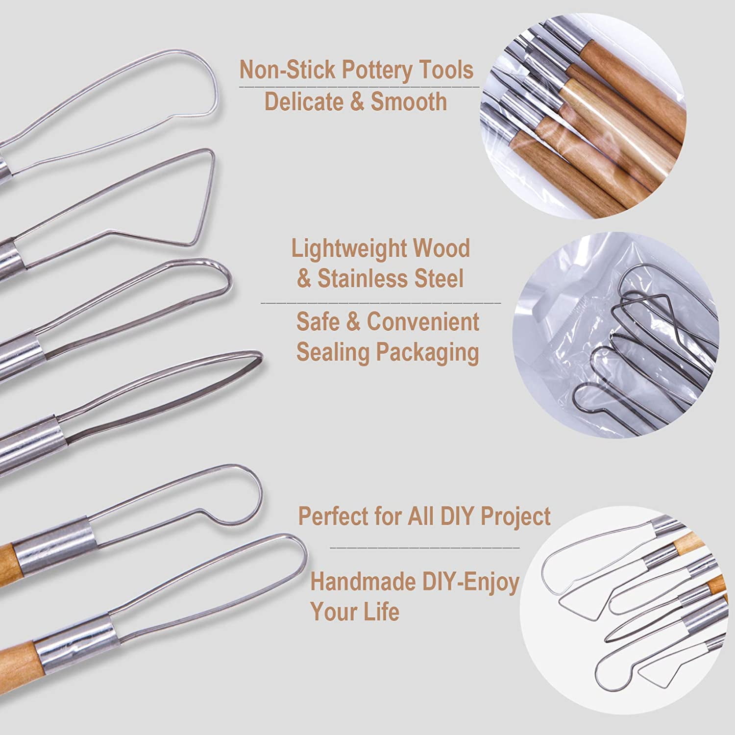 EuTengHao 61Pcs Ceramic Clay Tools Kit Pottery Sculpting Shapers Carving Tool Set Contains Most Essential Wooden for Potters Beginners